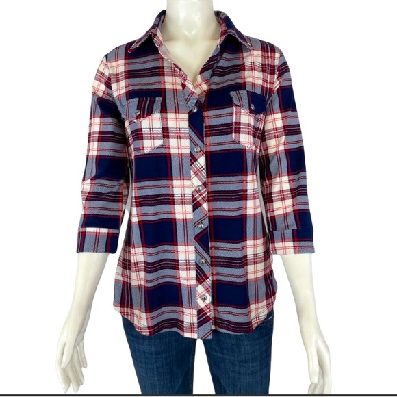 NWT Market & Spruce Balsman Button Down Plaid Knit Top - Picture 1 of 11